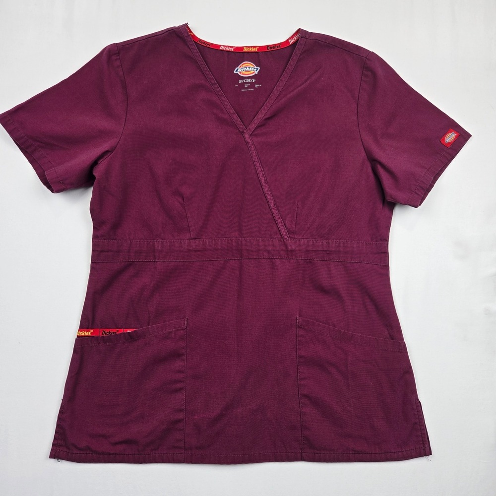 Dickies Womens Mock Wrap Scrub Top Wine Burgundy 86806 Small